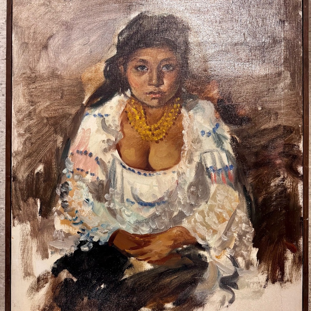 Dimitar Krustev Orig. Oil Painting 1973 "Las Maria, Ecuador" Modernist Portrait